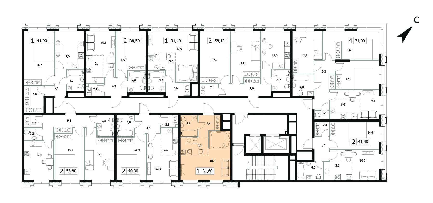 Однокомнатная квартира 31.6м², 9 этаж, Корпус 5 Жилой комплекс «Заречный квартал»
