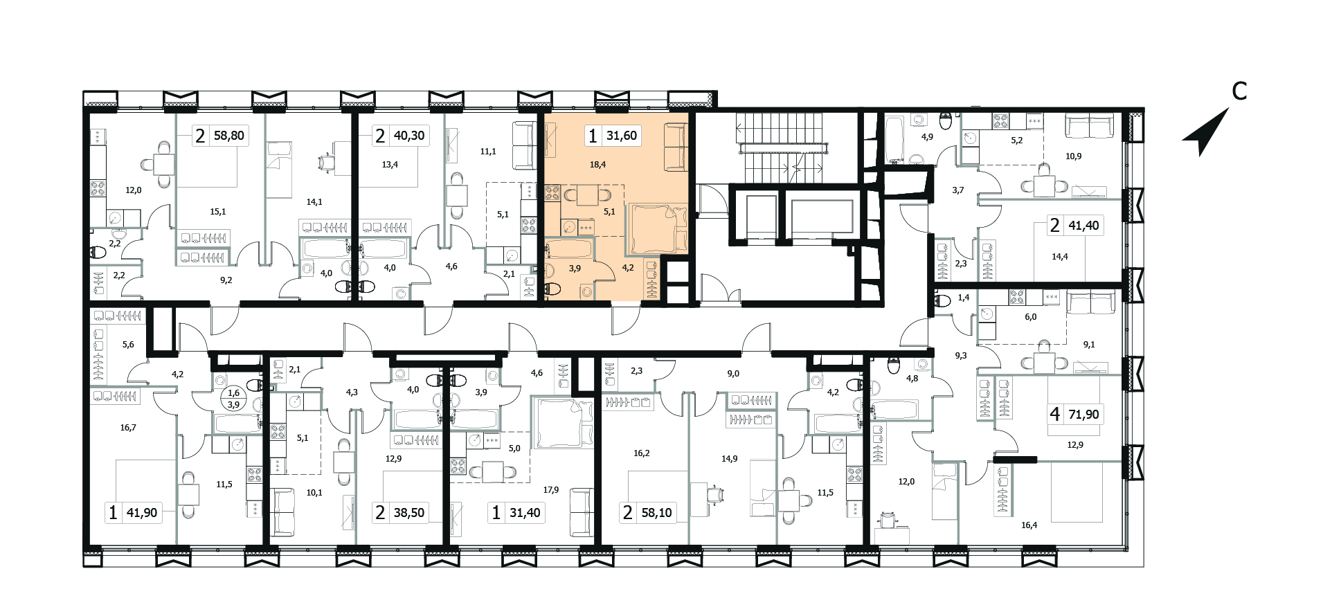 Однокомнатная квартира 31.6м², 3 этаж, Корпус 6 Жилой комплекс «Заречный квартал»