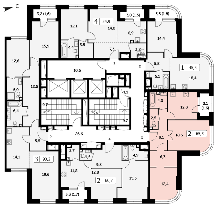 Двухкомнатная квартира 65.5м², 18 этаж, Корпус 2 ЖК "Режиссер"