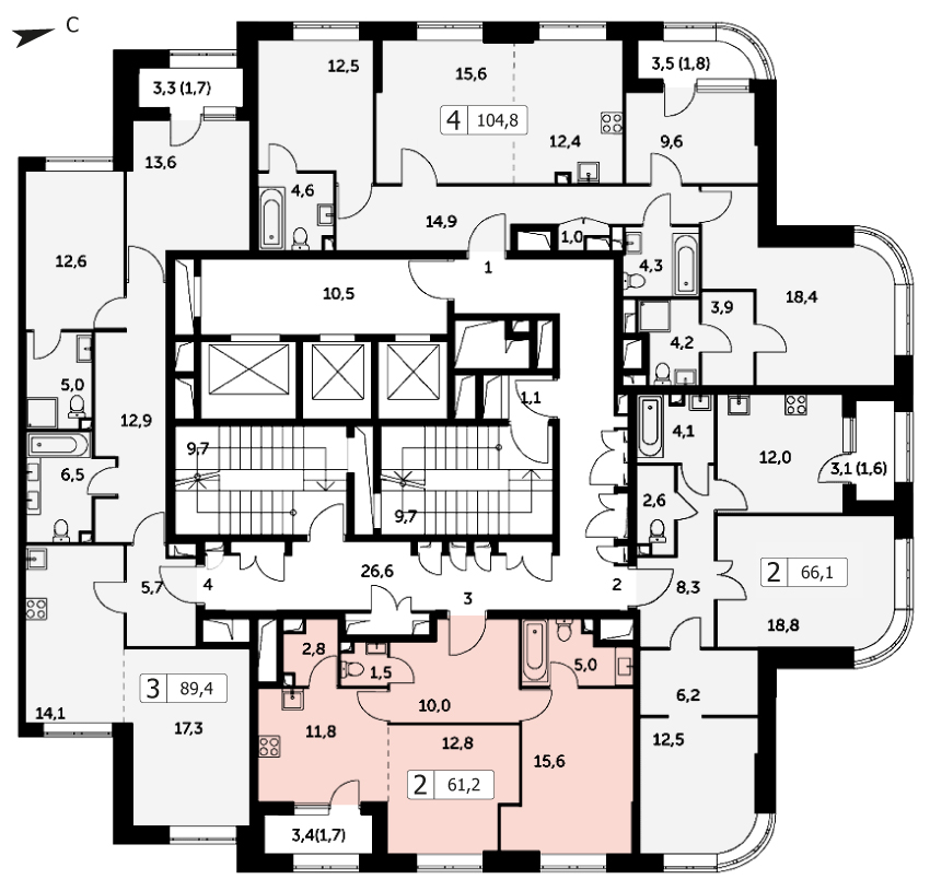 Двухкомнатная квартира 61.2м², 31 этаж, Корпус 2 ЖК "Режиссер"