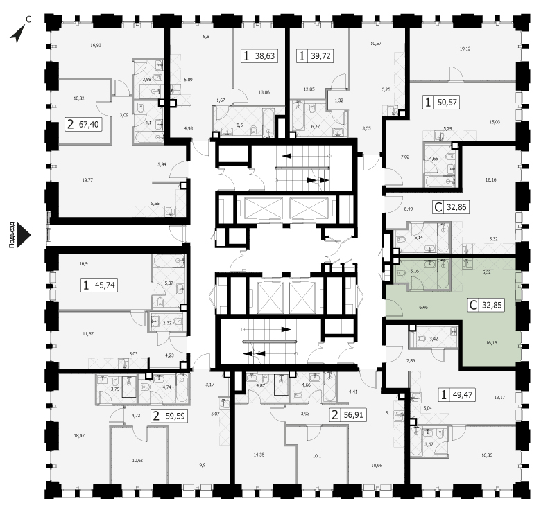 Квартира - студия 32.9м², 3 этаж, Кандинский (E2) ЖК «Селигер Сити»