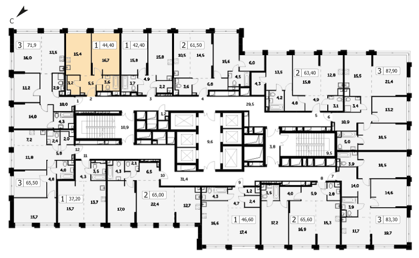 Однокомнатная квартира 44.4м², 32 этаж, Корпус 3 ЖК "Sydney City" (Сидней сити)
