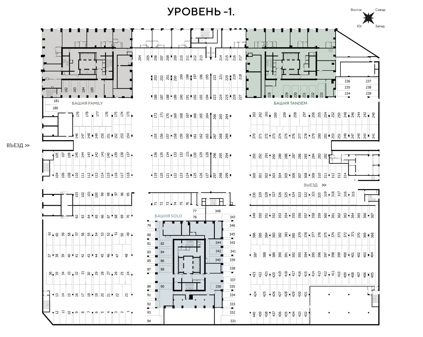 Машиноместа планировки этаж -1 ЖК «Небо» (Мичуринский проспект, 56)