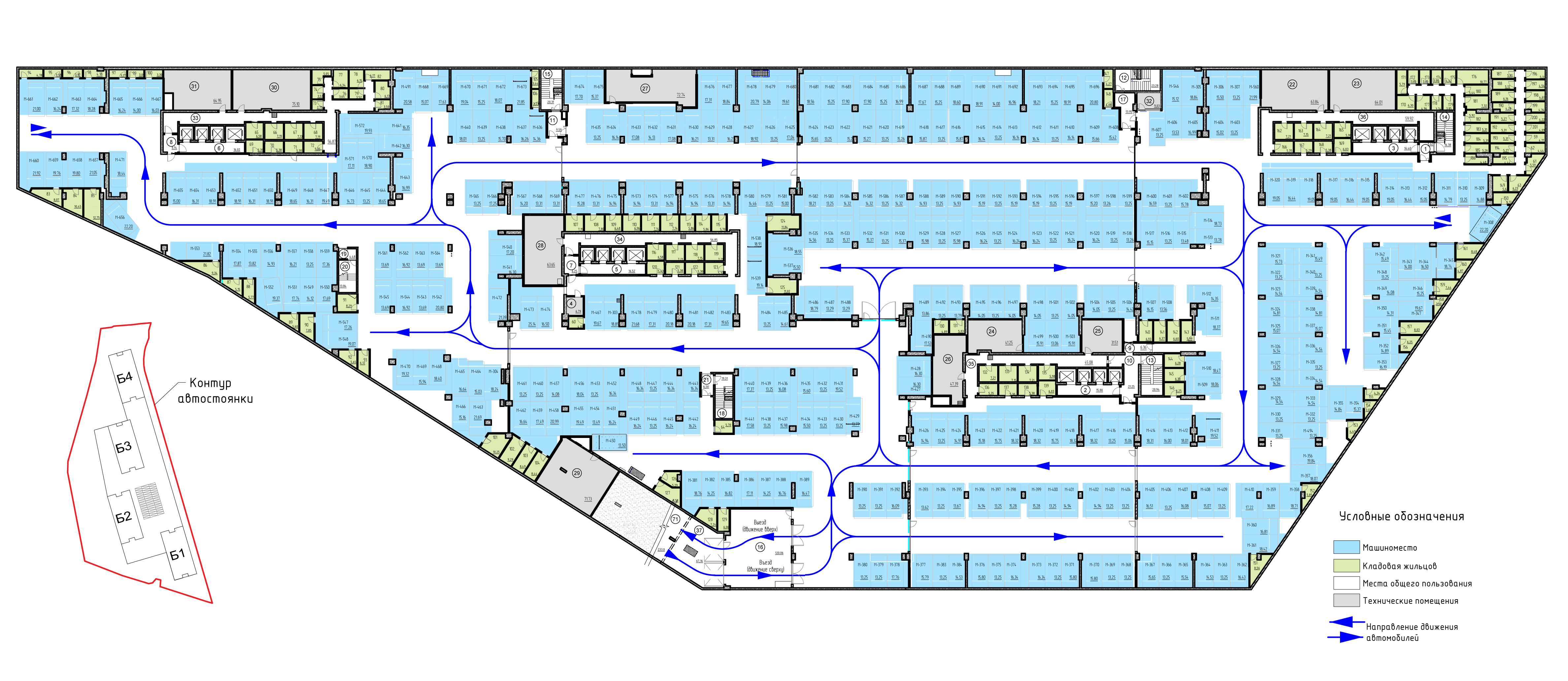 Машиноместа планировки этаж -2 ЖК «Discovery Park» (Дискавери Парк)